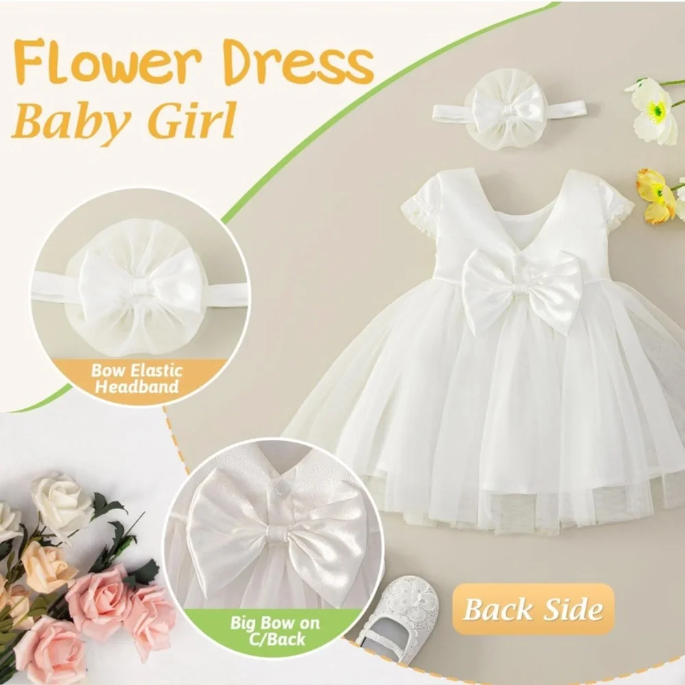 🍓$5 Pick!🍓 Booulfi Baby Girl Baptism Flower Girl Christening 3 Piece Set